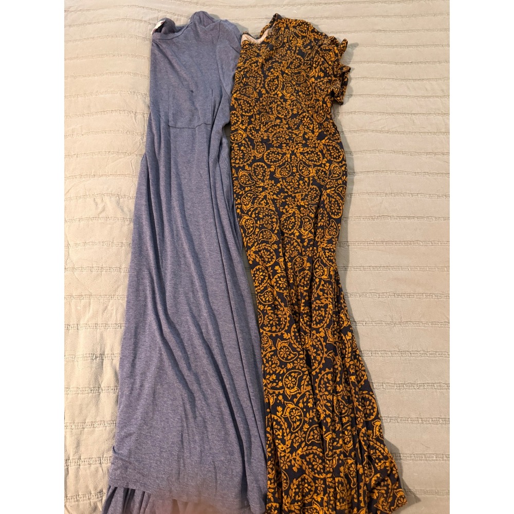 Lularoe Carly Dress Bundle Lot 2 Small Blue Paisley Solid High Low Swing Pocket